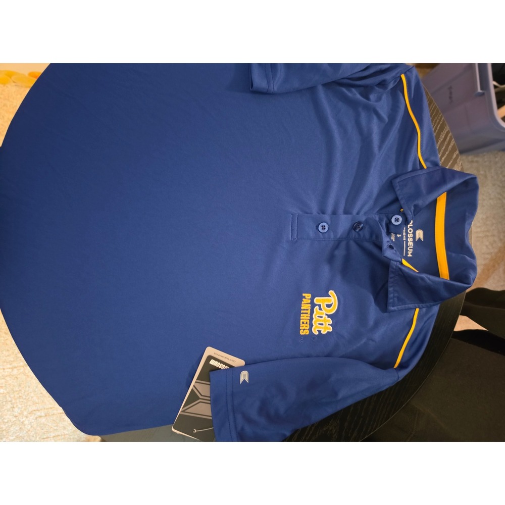 Colosseum Pitt Panthers Mens Small Polo Shirt Blue Performance Short Sleeve